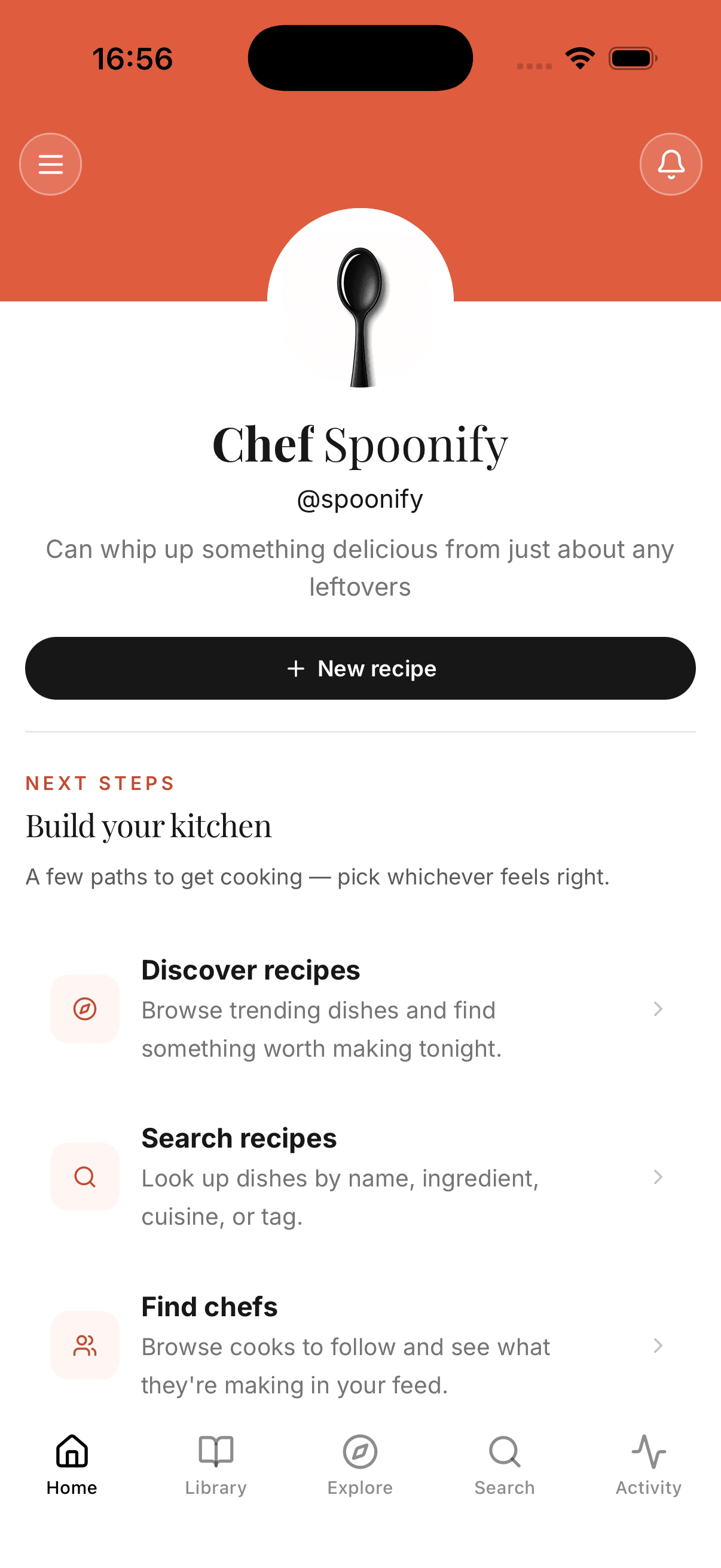 The Spoonify app home screen on iPhone