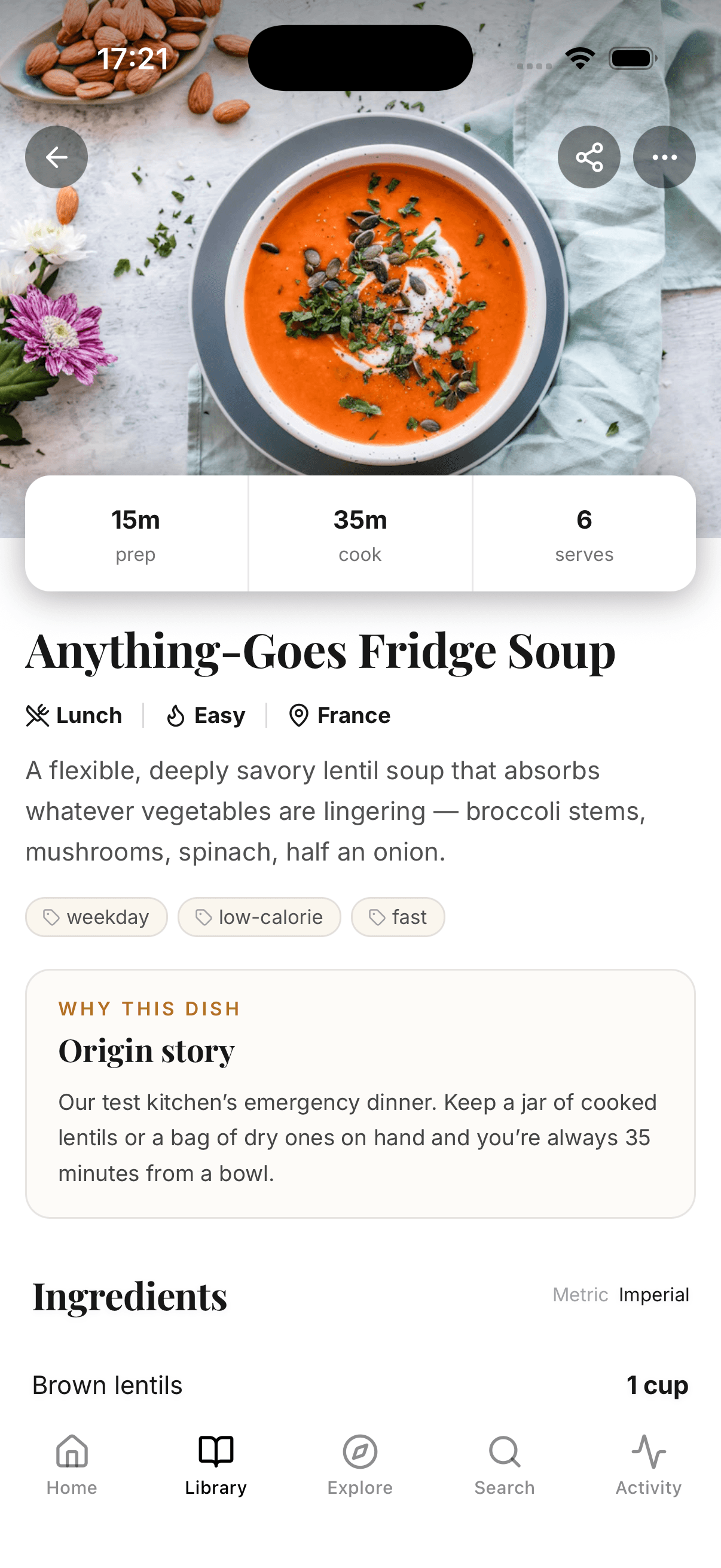 A recipe page in the Spoonify app on iPhone
